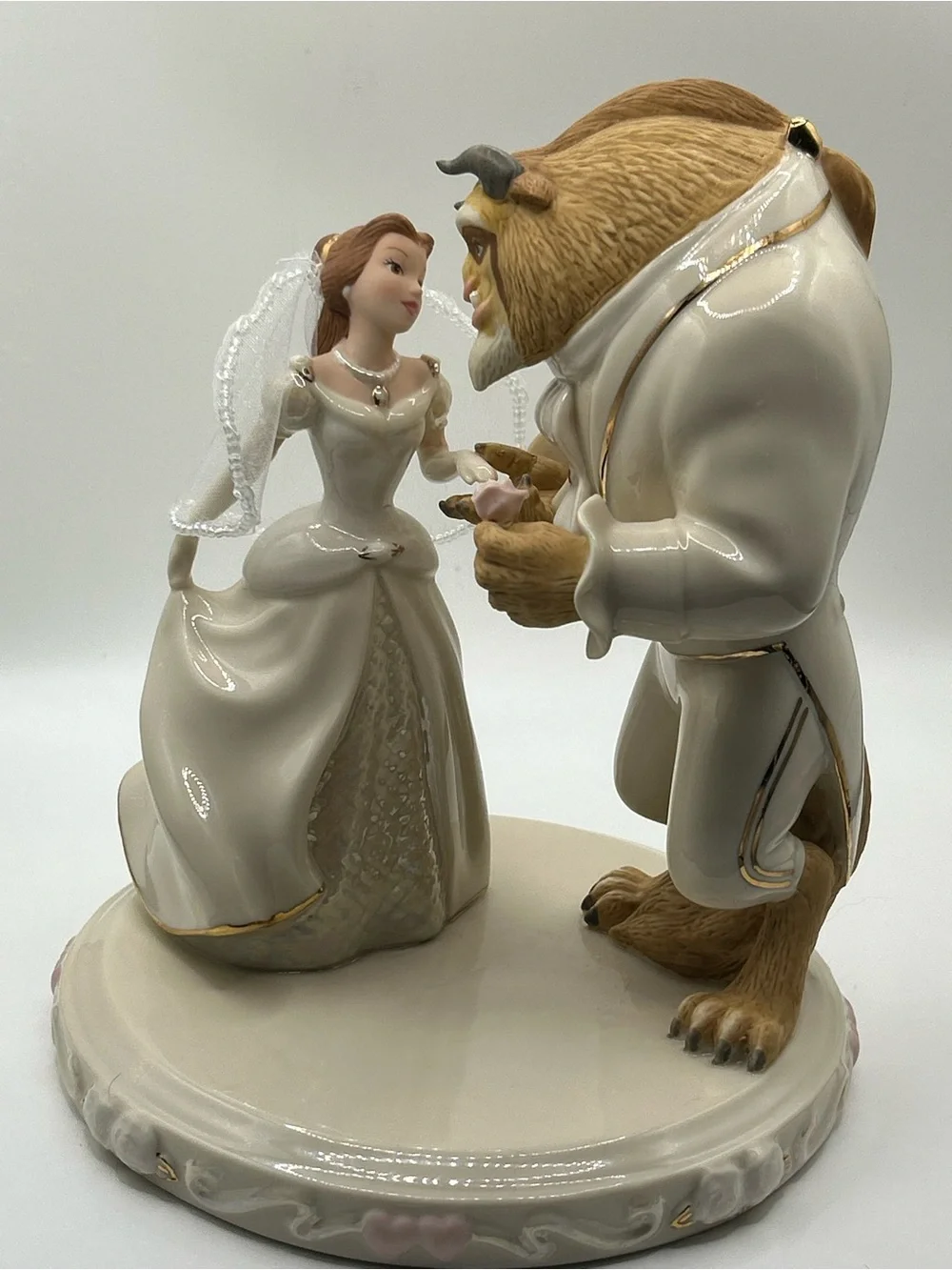 Lenox Beauty and the Beast Porcelain Figurine Bride Belle w Beast Cake Topper